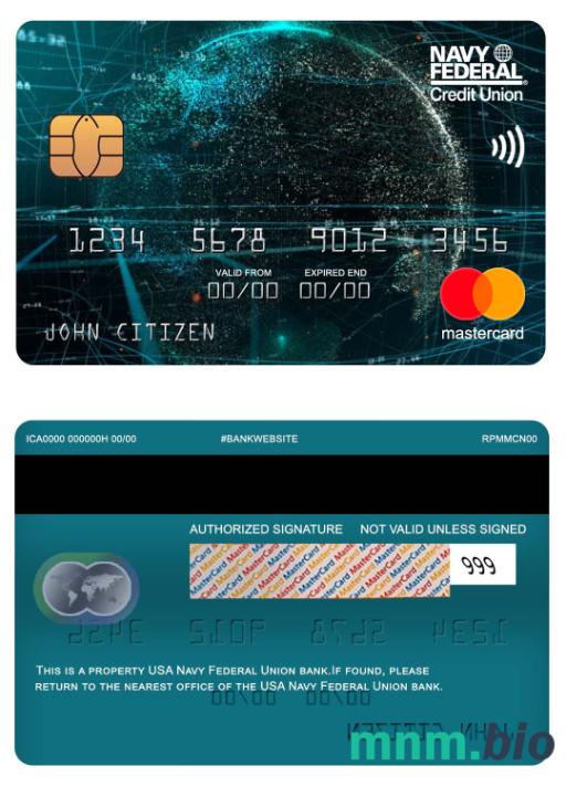 USA Navy Federal Union bank przykład karty mastercard w formacie PSD